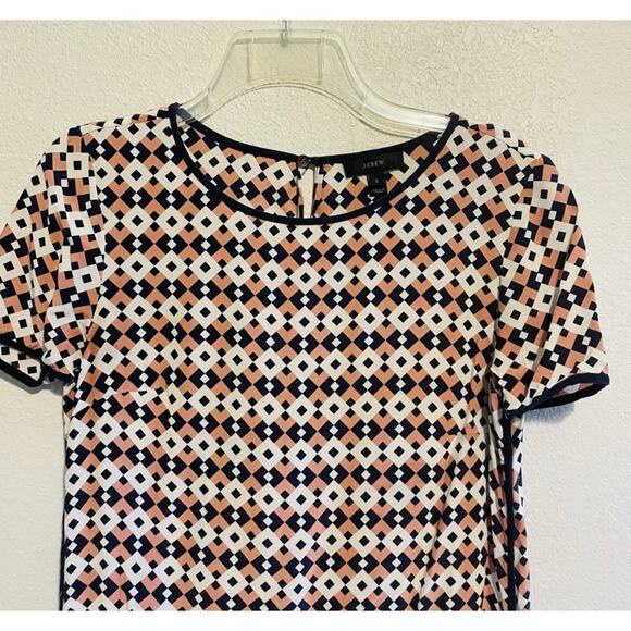 J. Crew Navy and Blush Geometric Pattern Silk Blouse Size 2 - Picture 5 of 10